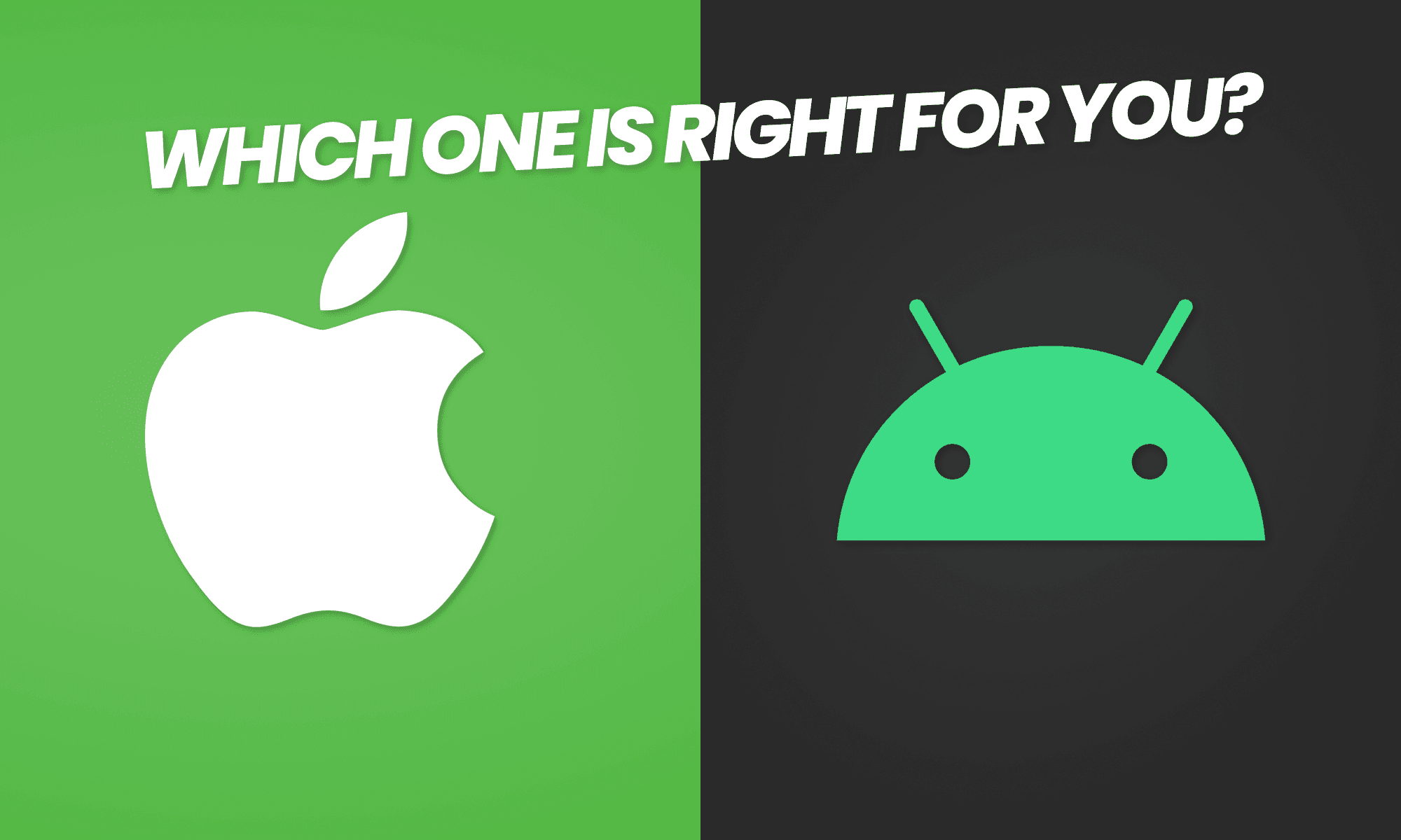 a split background collage with apple logo on the left and android logo on the right