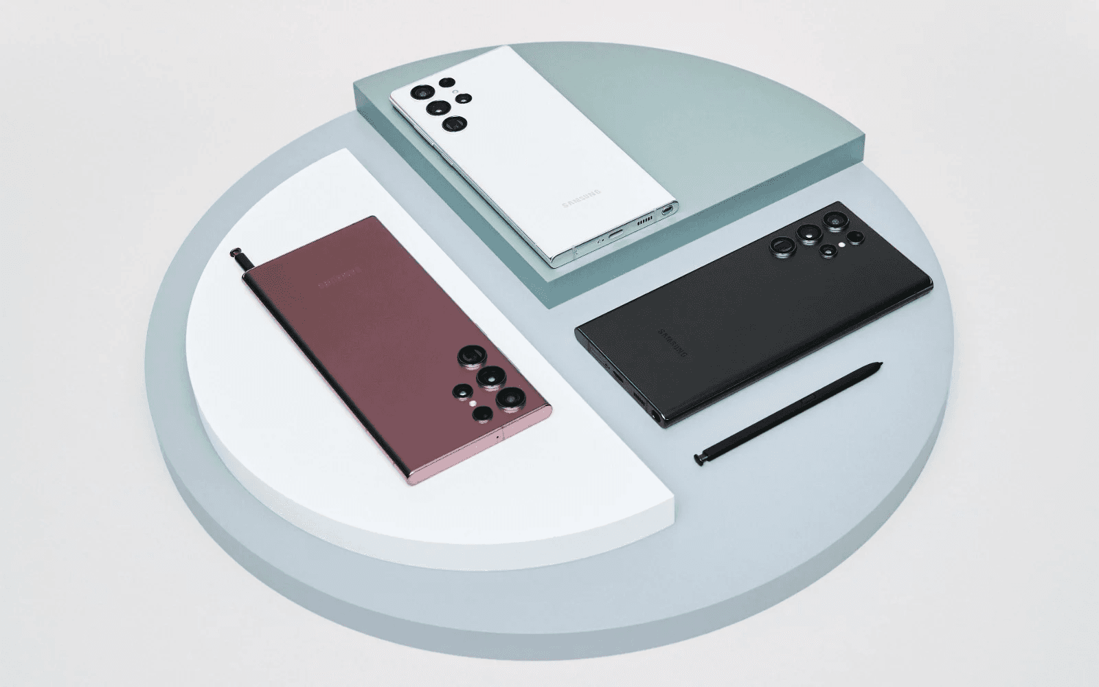 samsung galaxy s22 ultra mobile phone in black, white and burgundy colour