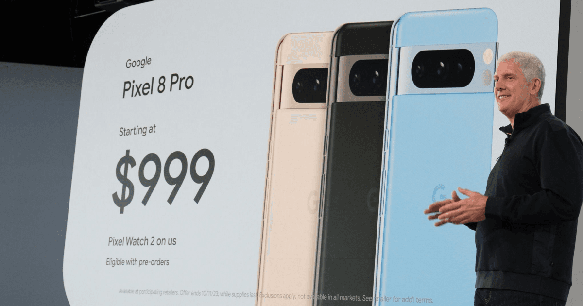 Image of the announcement of the new Google Pixel 8 and 8 Pro smartphones