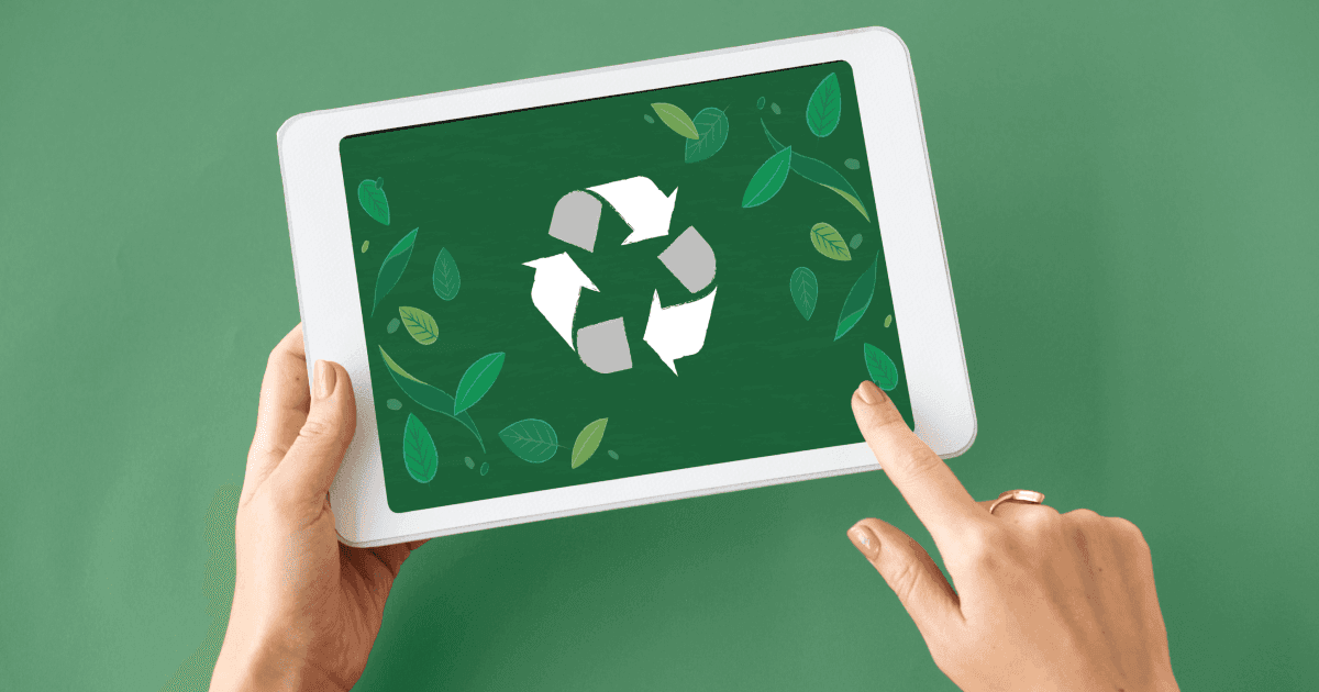 iPad with recycling sign on screen