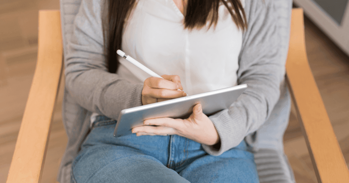 Student studying on a tablet