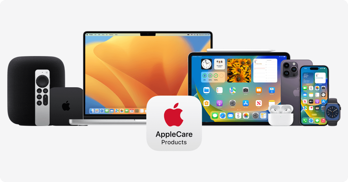 AppleCare icon surrounded by Apple Products