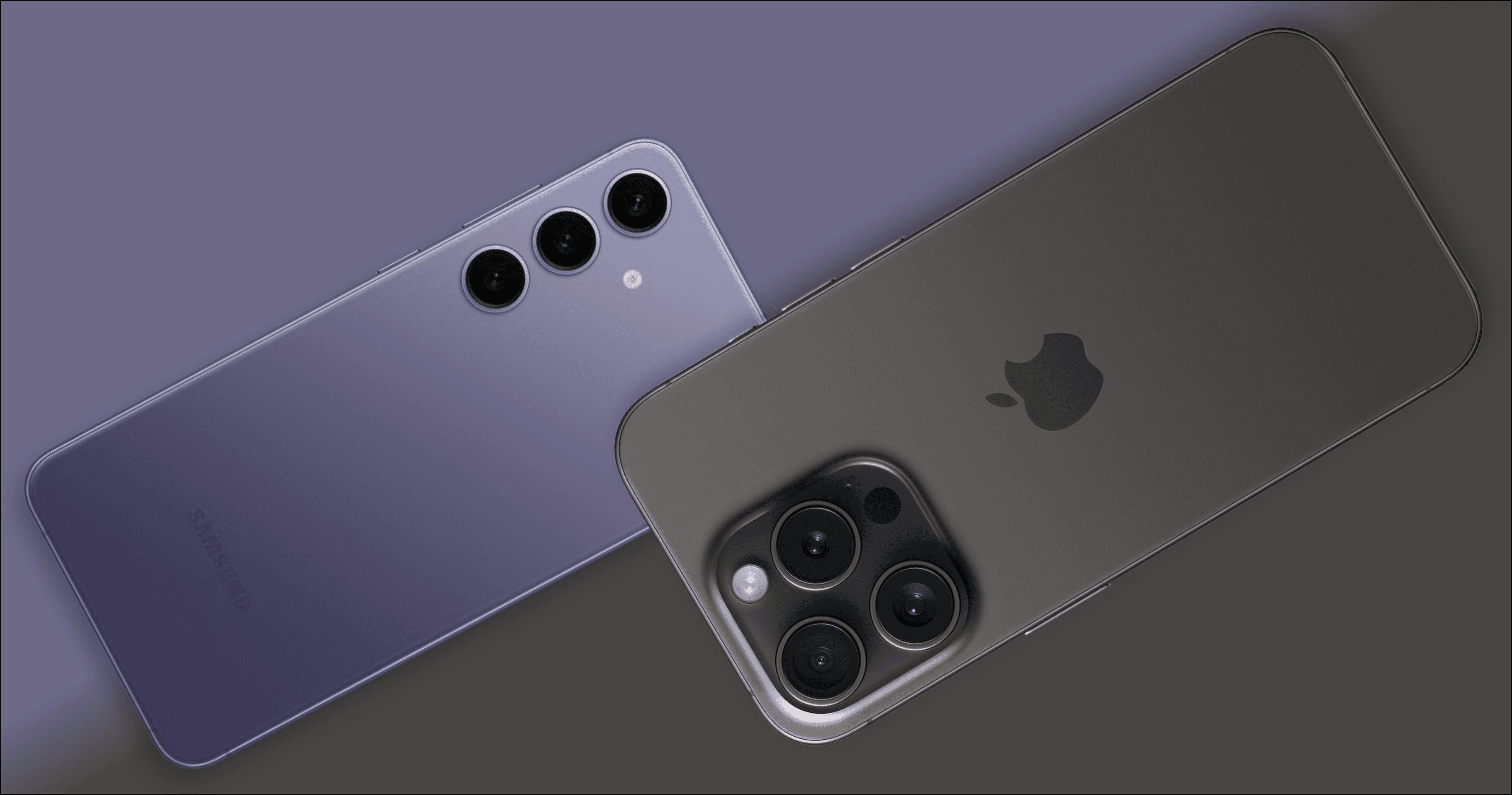 an iphone and a samung phone laying on a flat surface